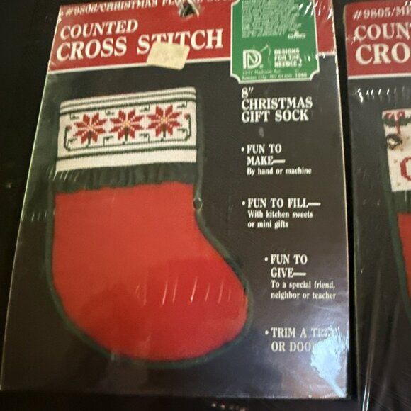 Country Cross-stitch Merry Christmas Sock #9805 And 9806 8" Lot If 3 Vintage - Picture 9 of 10